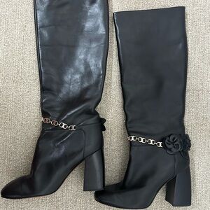 Tory Burch - tall boots with chain and flower detail. Size: 8.5